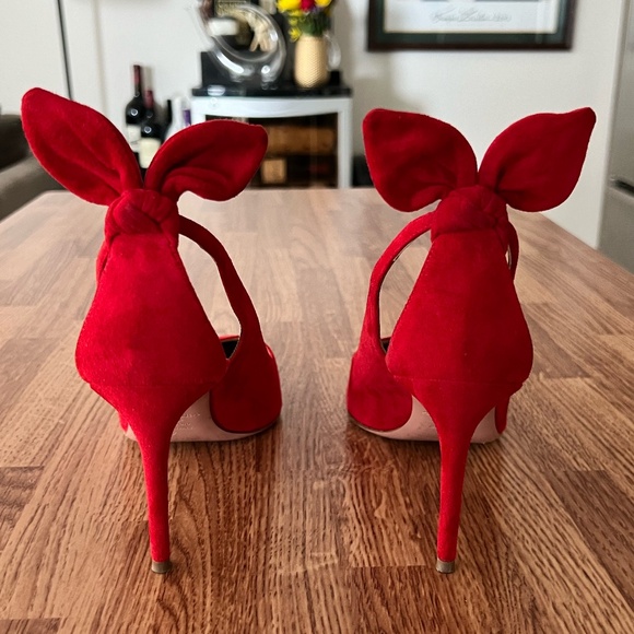 Aquazurra Bow Tie Red Suede Pumps - Size 37 - Picture 4 of 7
